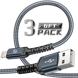 Apple MFi Certified Lightning Cable 6ft for iPhone Charger 13 12 11 XS Pro Max Mini XR X 8 7 6 Plus iPad Extra Long Rope Braided USB Fast Syncwire Transfer Car Cell Phone Accessories Charging Cords