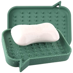 Silicone Soap Dish 2 Pack Bar Soap Holder with Self Drainage, Non-Slip Soap Tray Saver Easy Cleaning for Shower, Bathroom, Kitchen Sink, Bath Tub, Razor, Sponges - Green