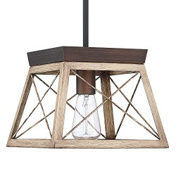 MOTINI Farmhouse Pendant Light Fixture in Wood Grain Finish, Industrial Rustic Pendant Lighting Ceiling Hanging Light Fixture for Kitchen Island Dining Room Living Room Entryway
