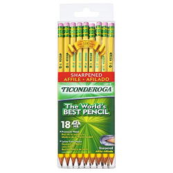 Ticonderoga Pencils, Wood-Cased, Pre-Sharpened, #2 HB Soft, Yellow, 18 Count