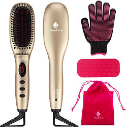 Hair Straightener Brush with Ionic Generator by MiroPure, 30s Fast MCH Ceramic Even Heating, 11 Temperature Control, Professional for Straightening or Curling (Champagne Gold)