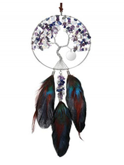 Top Plaza Lapis Lazuli & Opal & Amethyst Gemstones Reiki Healing Crystals Tree of Life Feather Hanging Ornament Home Wall Decoration for Good Luck Yoga Meditation Protection