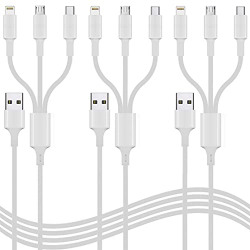 Multiple Charger Cable, 3Pack 4FT Multi Charging Cable Rapid Cord USB Charging Cable 3 in 1 Multi Phone Charger Cord with Type C/Micro/Lightning USB Connectors for Cell Phones and More