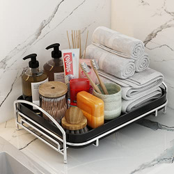 Wisdom Star Bathroom Counter Organizer Shelf, Bathroom Tray for Countertop, Vanity Tray Cosmetic Makeup Organizer Holder, Countertop Standing Rack,Black