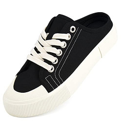 JENN ARDOR Women Slippers Shoes Slip On Mules Canvas Shoes Low Top Backless Walking Shoes Black