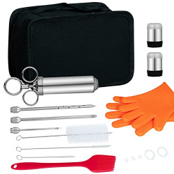 Yorkaan 304-Stainless Steel Meat Injector Syringe Kit with 3 Marinade Injector Needles, Basting Brush, 5 Silicone O-Rings -Meat Injectors for BBQ Grill Smoker, Meats, Turkey, Brisket.
