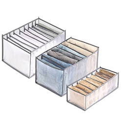 3PCS Wardrobe clothes organizer, Drawer Organizers Clothes, Wardrobe Organizer for Jeans, Pants, thin Sweater, Leggings, Socks, T-Shirts (Gray,7 Grids Jeans+7 Grids Leggings+9 Grids T-Shirts)