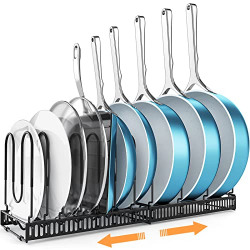 Pot and Pan Organizer Rack for Cabinet, Set of 2 Large Pot Racks with 11 Adjustable Dividers, Pot Lid Organizer, Cutting Board Organizer, Expandable Pot Organizer, Pot Organizer Rack for under Cabinet
