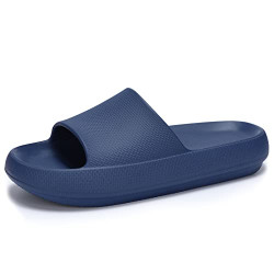welltree Cloud Slides for Women Men Pillow Slippers Non-Slip Bathroom Shower Sandals Soft Thick Sole Indoor and Outdoor Slides,Navy blue,9-10 Women/7.5-8.5 Men
