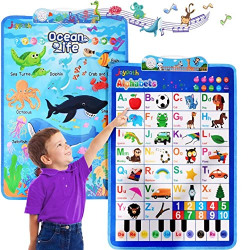 [2 SETS] Electronic Interactive Alphabet +Ocean Life Educational Wall Chart, Talking ABC &123s, Songs & Piano Keyboard Learning Poster Preschool Toddler Toys,Gifts for 0 1 2 3 4 5 Years Old Boys Girls