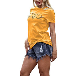 NIUBIAWomen'sFashionLetterPrintT-ShirtLooseCasualBlouseTopsShortSleeveTops Apricot