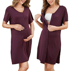 Button Down Nightgowns for Women Soft Womens Sleepwear Midi Womens Nightgowns Red