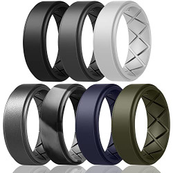 Egnaro Silicone Wedding Rings Mens, Inner Arc Breathable Design Silicone Rings for Men, 7 Rings / 4 Rings / 1 Ring Step Edge Rubber Wedding Engagement Bands Comfort for Workout, 8.5mm Wide-2mm Thick