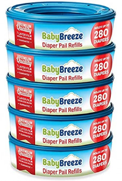 BabyBreeze Diaper Pail Refill Bags 1400 Count Compatible with Playtex Diaper Genie Pails Odor Absorbing Diaper Disposal Trash Bags (5-Pack)