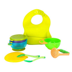 RyanLemon Baby Bowls with Suction, Mash Bowl, Silicone Bib & Feeding Spoons  8PC Infant Suction Bowl Feeding Set - First Stage Baby Suction Bowls with Lids - Baby Plates & Bowls Set Suction Bottom