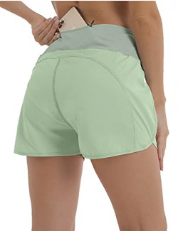 XIEERDUO Women's Athletic Workout Running Shorts High Waisted Back Pocket Liner 2.5'' Inseam Light Grey L