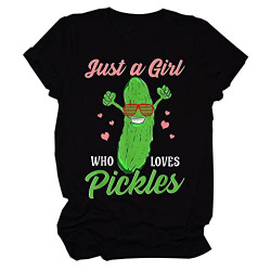Just A Girl Who Loves Pickles Cute Pickle Shirt Women Funny Cucumber Graphic Shirt Tops T-Shirt