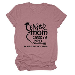 KOOKLIVE Senior Mom Class of 2023 T-Shirt Women Graphic Tees Round Neck Short Sleeve Casual Shirts Mama Gifts