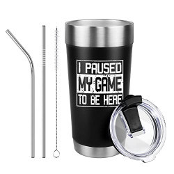 I Paused My Game To Be Here Funny Travel Mug - Unique Gifts for Teen Boys Girls Gamers, Funny Video PC Gamer Humor Joke for Husband Kids Teens Boyfriends, 20 Ounce Engraved Black Stainless Travel Mug