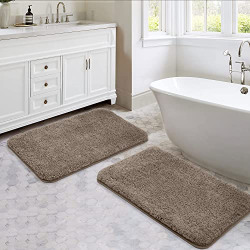 Bathroom Rug Mat,Bathroom mat Sets 2 Piece,Extra Thick and Absorbent Bath Rugs,Non-Slip Soft Plush Shaggy Bath Carpet, Bath Mats for Tub, Shower and Bath Room (Brown)