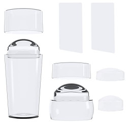 ANGNYA 6 PCS Nail Art Stamper Set French Tip Clear Soft Jelly Silicone With Two Scrapers And Replaceable Silicone Heads,Long And Short Cylinders Transparent Visible Body Image Plate For Manicure Tools