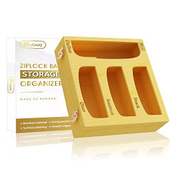 Buouo Ziplock Bag Storage Organizer for Kitchen - Made of Premium Bamboo Material Organizer, Compatible with Ziploc, Solimo, Glad, Hefty for Gallon, Sandwich & Snack Variety Size Ziplock Bags