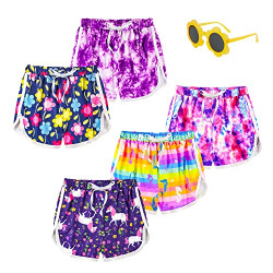 slaixiu Girls 5-Pack Athletic Shorts Breathable Workout Running Printed Dolphin Shorts 5-16 YearSJGO001-ARSDQ-170