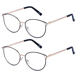 Missfive 2 Pack Reading Glasses Blue light Blocking for Women, Computer readers With Metal Frame and Spring Hinges (Black, 3.5)