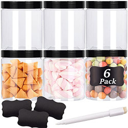 TUZAZO 16 Oz Clear Plastic Jars with Lids BPA Free, Airtight Empty Plastic Storage Containers with Lids Labels for Kitchen & Pantry use, Pack of 6