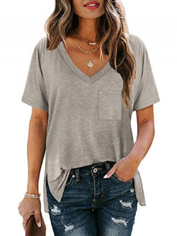 Summer Tops for Women V Neck Tshirts Short Sleeve Cute Workout Tee Shirts Grey S