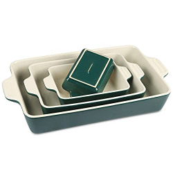 Zerofeel Ceramic Baking Dish Set,Ceramic Baking Pans of 4 Pcs,Thick Porcelain Rectangular Bakeware Set for Lasagna Pan,Cooking,Cake Dinner,Banquet Daily Use,14.7 x 8.5 x 2.6 Inches (Green)
