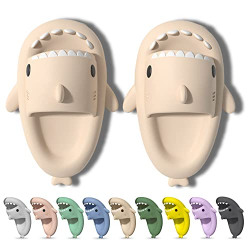Cute Shark Slippers for Women MenINNAPER Unisex Shark Slides Novelty open toe Summer Sandals Lightweight Anti-Slip Cloud Shower Shoes Couple Casual Beach Slipper House slippers(Beige,38/39)