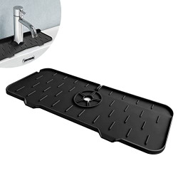 Silicone Faucet Mat, Kitchen Sink Splash Guard, Silicone Faucet Handle Drip Catcher Tray, Faucet Absorbent Splash Catcher, Faucet Drying Mat for Kitchen & Bathroom Countertop Protect (Black)