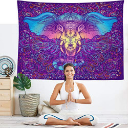 HIYOO Home Tropical Waterfall Tapestry with Non-trace Tacks, Nature Mountain Jungle Green Tree Tapestry Wall Hanging Zen Wall Tapestries Decor for Dorm Bedroom,Living Room, Wall Background 60 W x 51 L