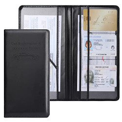 ISTATSO Car Insurance and Registration Card Holder, Magnetic Closure, PU-Leather Vehicle Glove Box Organizer for Car, Document Holder Wallet for Driver License, Cards, Black