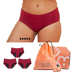 YooTime Sport Period Panties, Cotton Period Underwear for Women Teen Girls Heavy Flow, Nightwear Hipster Panties with Storage Bag, Red/3Pack/S