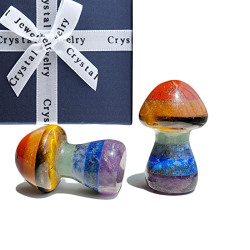 Crystal Mushroom 2PCS, Mushroom Crystals by Wemeki, Mini Mushrooms Stone 7 Chakra Crystal Stones, Gemstone Mushroom Stone Chakra Healing Crystals for Chakra Balancing, Yoga Meditation