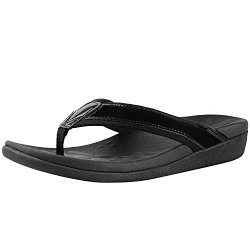 MEGNYA Comfortable Orthopeic Flip Flops for Women, Best Plantar Fasciitis Sandals for Flat Feet with Arch Support, Thong Sandals for walking Beach black size 8