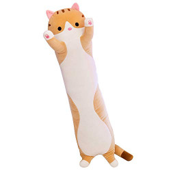 Soft Cat Plush Pillow Toy,Cute Stuffed Animals Cartoon Cat Long Throw Pillow,Gift for Girlfriend Kids,90cm/35.4inch (Yellow)