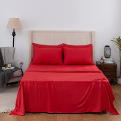 Overket King Sheet Set Ultra Soft King Bed Sheets 1800 Series Luxury Cooling Sheets-100% Microfiber-Breathable-Wrinkle Free - King Size Red-6PC
