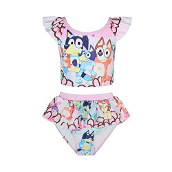 Toddler Girls Swimsuit Blue Cartoon Dog Boys Two Piece Bathing Suit Little Girl Cute Swimwear 3-7 Years