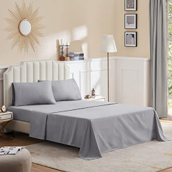 Lifewit Queen Bed Sheet Set Ultra Soft Bedding Sheet with Deep Pocket, Breathable & Cooling Sheet & 2 Pillowcases 4 Pieces Set, Grey