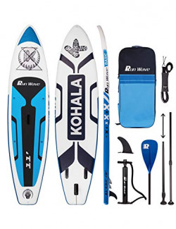 Run Wave Inflatable Stand Up Paddle Board 11'33''6''(6'' Thick) Non-Slip Deck with Premium SUP Accessories | Wide Stance, Bottom Fins for Surfing Control | Youth Adults Beginner (Kohala Blue)