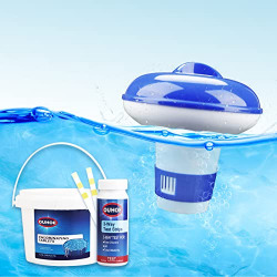 Chlorine Tablets, 300g Chlorinating Tablets with Chlorine Floater and Test Strips 3 in 1, Chlorine Tabs for Pools Dispenser for Small Swimming Pool Spa Hot Tub