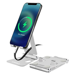 Aluminum Alloy Foldable Cell Phone Stand, OPKALL Angle & Height Adjustable Desk Phone Holder with Stable Anti-Slip Design Compatible with iPhone,Smartphones,iPad,Switch,Tablets(New ARR)