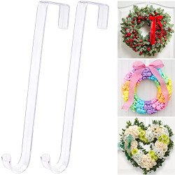 12  Clear Wreath-Hanger Non Scratch Over The Door Hooks,2 Pack Wreath-Door-Hanger Fall Halloween Christmas Decorations,Welcome Sign for Front Door Dcor Inside Outside,Slim Hangers Organizer for Home