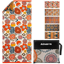 Travel Beach Towel,AONBYS 100% Cotton Super Soft Beach Towel with Travel Bag 34 x71  Quick Dry,Lightweight and Sandproof Pool Towels with Lively Colors for Kids,Men,Women,Boys,Girls (Sunflower)