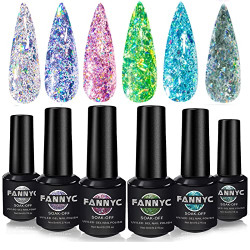 Fannyc 6 Colors Charming Glitter Gel Nail Polish Kit Shining Design Nail Art Polish Holiday Gifts Set Party Colors (Party colors-3)