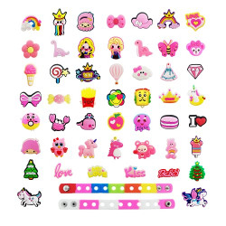 50 PCS Shoe Charms Multi-Style Charms for Shoes Bracelets Decorations Wristbands, with 2 PCS Wristbands PVC Charms for Boys Girls Party Favor Gifts