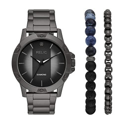 Rylan Three-Hand Black Metal Watch Gift Set with Bracelet Accessories (Model: ZR97000)